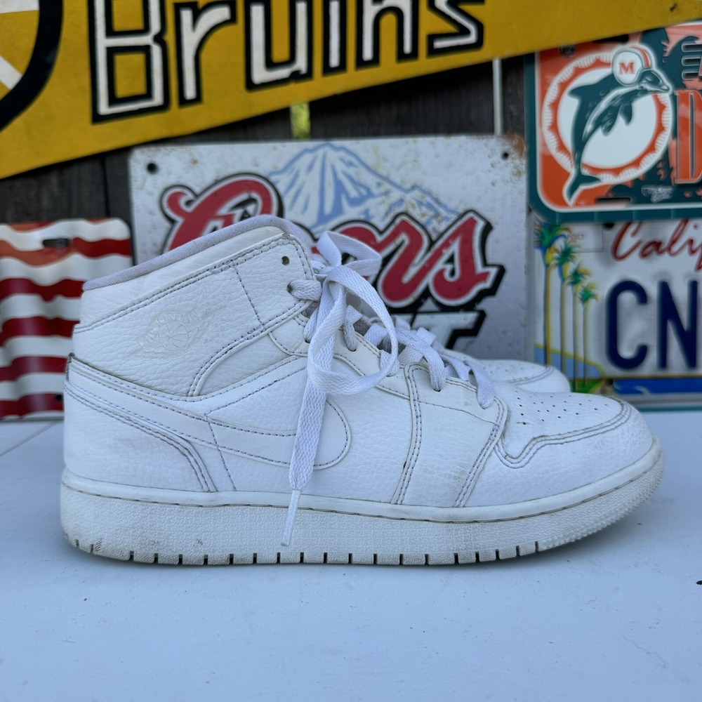 Size 5.5Y - Nike Air Jordan 1 Mid Boys White Athletic Shoes Sneakers 554725-129‎